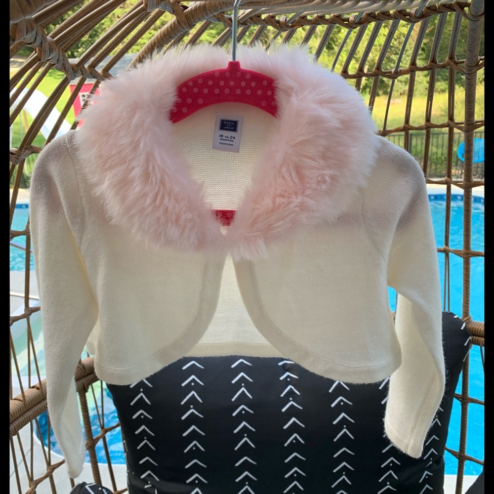 JANIE & JACK PINK FUR COLLAR CARDIGAN SWEATER TOP